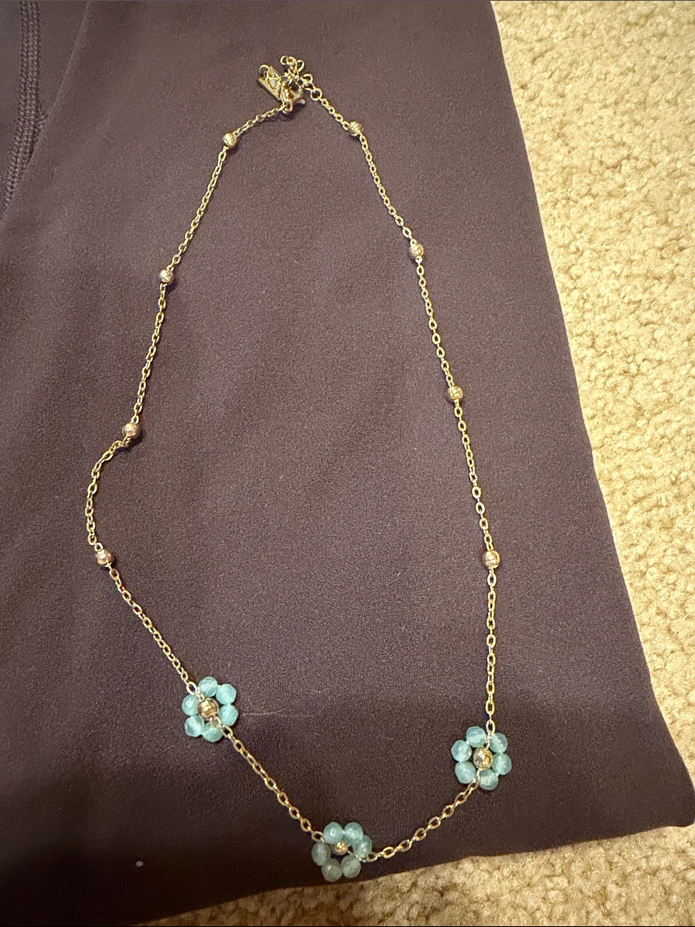 Gold Chain Necklace with Turquoise Flower Beads